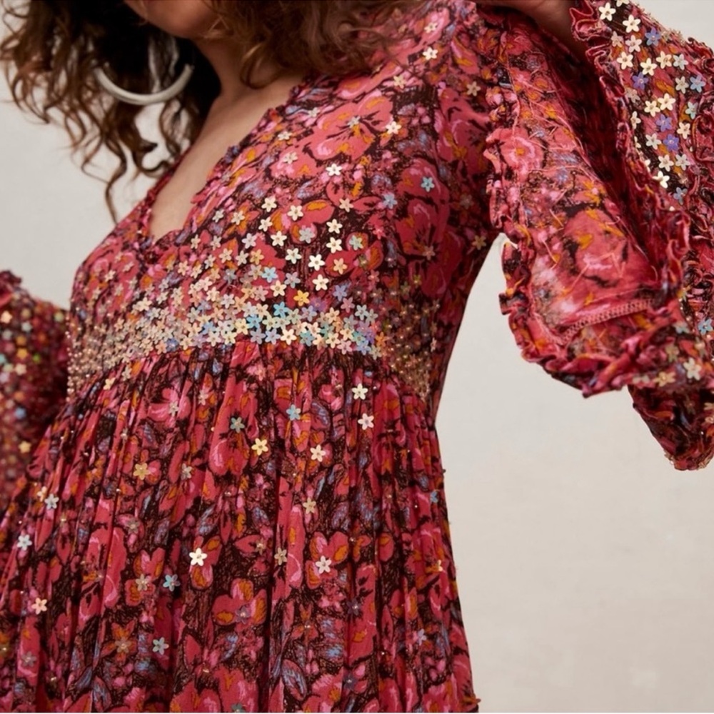 Free People Bali Sweet Blooms Floral Bohemian Dress, Size L, NWT